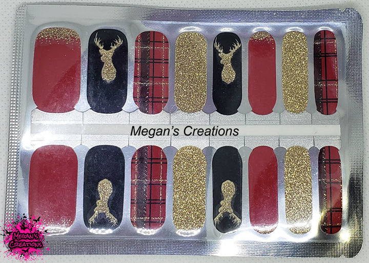 Red Gold Deer Design #5 Nail Polish Wraps - Nail Polish Strips