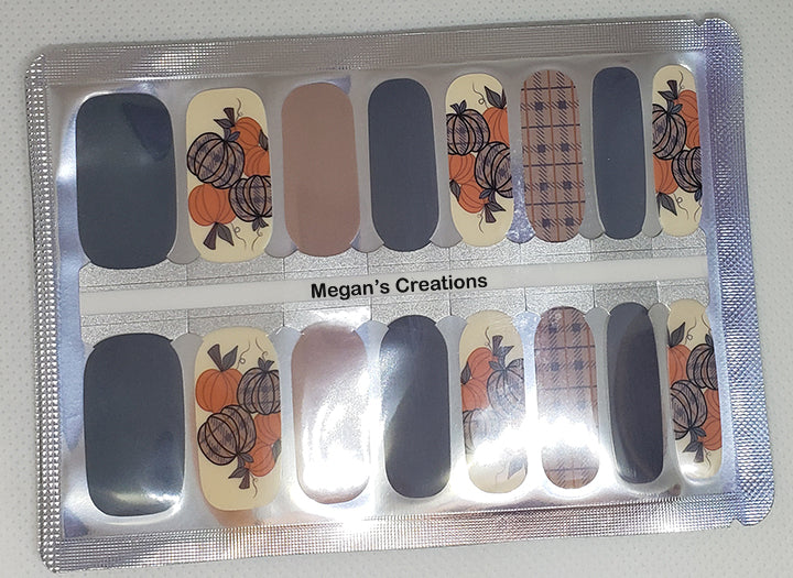 Fall Pumpkin Plaid Design #2 Nail Polish Wraps - Nail Polish Strips