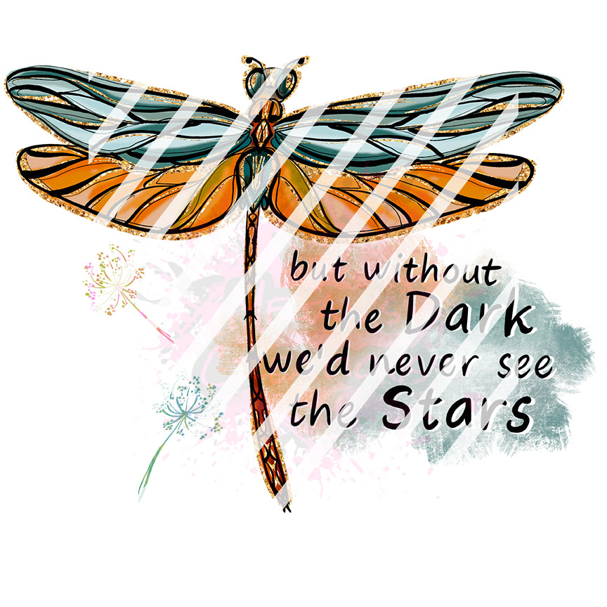 But Without The Dark We'd Never See The Stars , Motivational , Dragonfly Ready To Press Sublimation Transfer