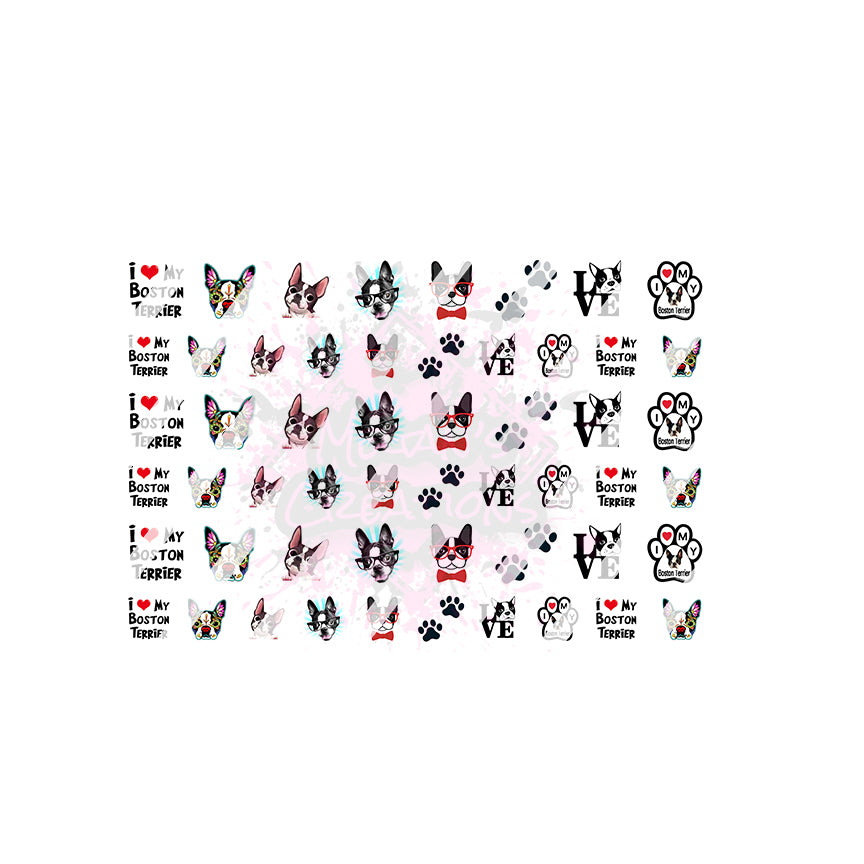 50 Boston Terrier Nail Art Decals-- Set #3 - Waterslide Nail Decals