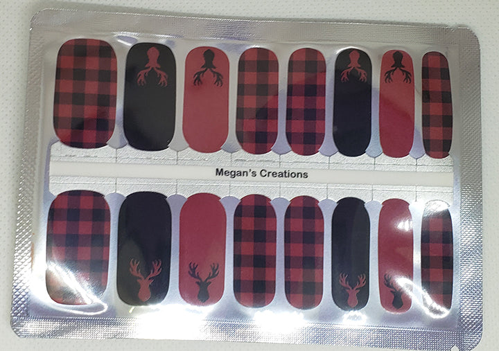 Red & Black Plaid Deer Design #6 Nail Polish Wraps - Nail Polish Strips