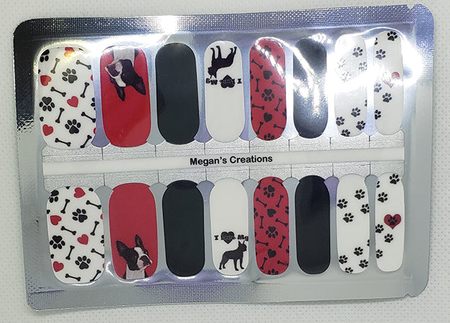 Boston Terrier Dog Paw Prints Nail Polish Wraps - Nail Polish Strips