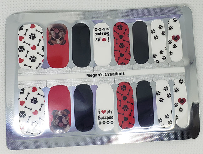 English Bulldog Dog Paw Prints Nail Polish Wraps - Nail Polish Strips