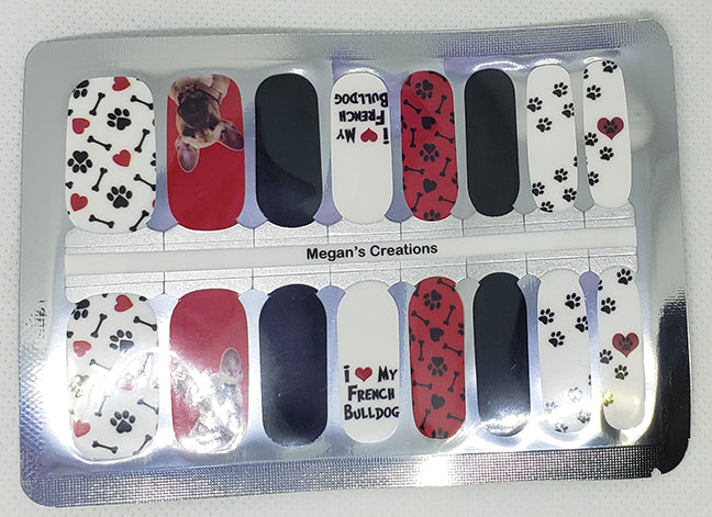 French Bulldog Frenchie Dog Paw Prints Nail Polish Wraps - Nail Polish Strips