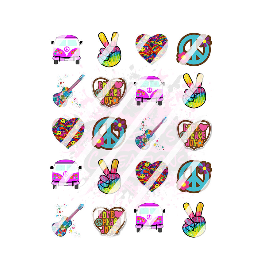 1960's Retro Hippie Peace Love Nail Art Decals