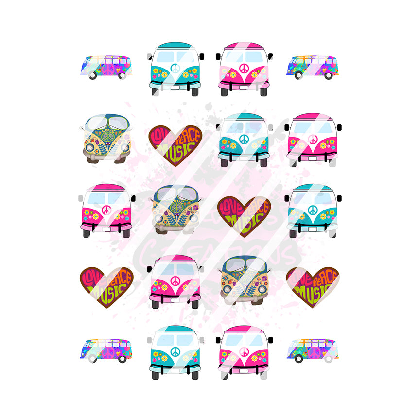 1960's Retro Hippie Peace Love Nail Art Decals - Design #2