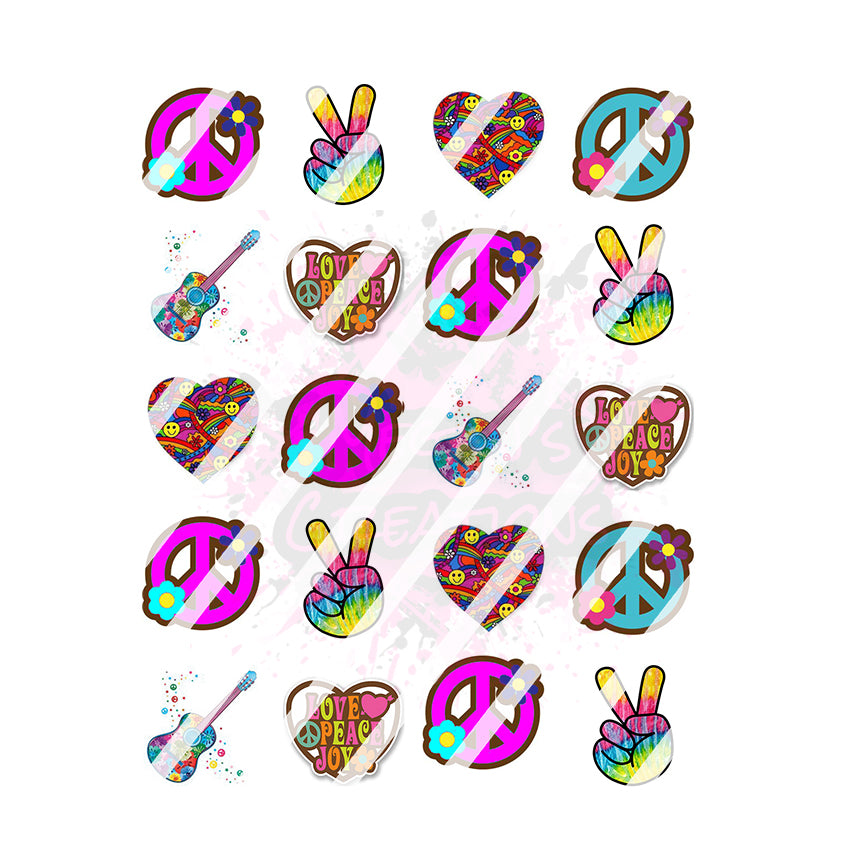 Retro Hippie Peace Love Nail Art Decals - Design #3