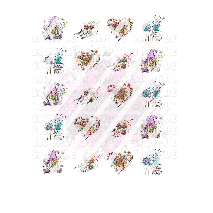 Dandelion Faith Hope Love Gnome Nail Art Decals - Waterslide Nail Decals