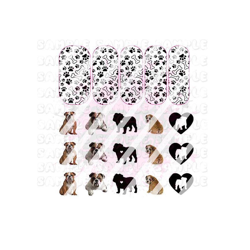 English Bulldog Nail Art Decals - Waterslide Nail Decals - Design #6