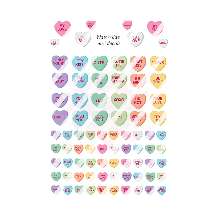 Valentines Day - Candy Hearts Valentine's Day Nail Art Decals- Waterslide Nail Decals