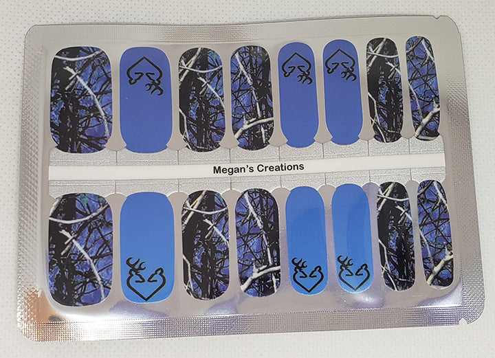 Camo Blue Black Deer Heart Design #9 Nail Polish Wraps - Nail Polish Strips