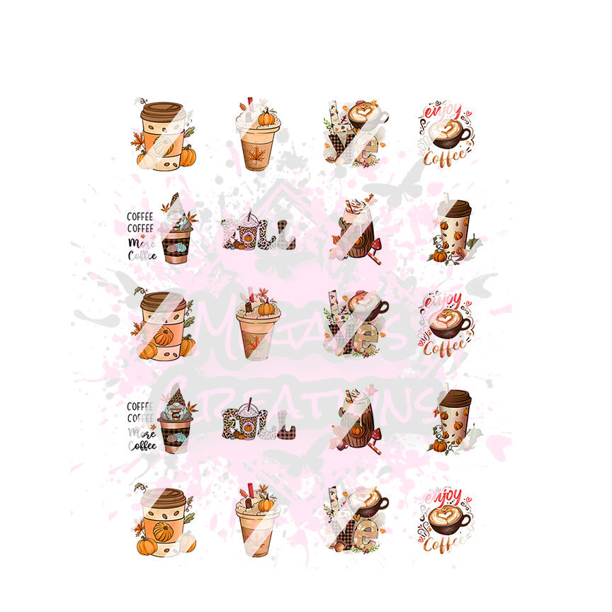 Pumpkin Spice Coffee Nail Art Decals - Waterslide Nail Decals