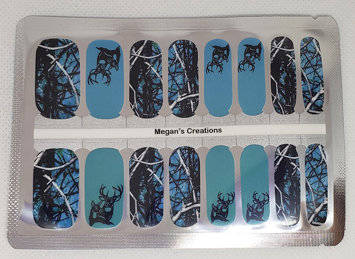 Camo Teal Black Deer Design #1 Nail Polish Wraps - Nail Polish Strips