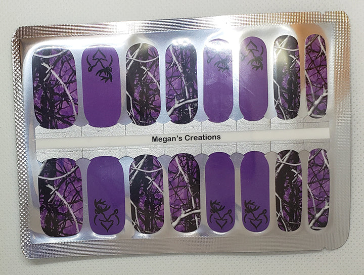 Camo  Purple Black Buck Doe Design #1 Nail Polish Wraps - Nail Polish Strips