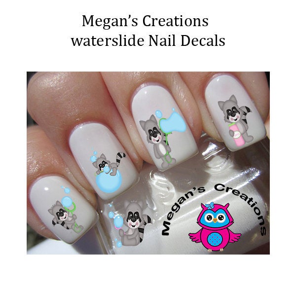 Blowing Bubbles Raccoon Nail Art Decals