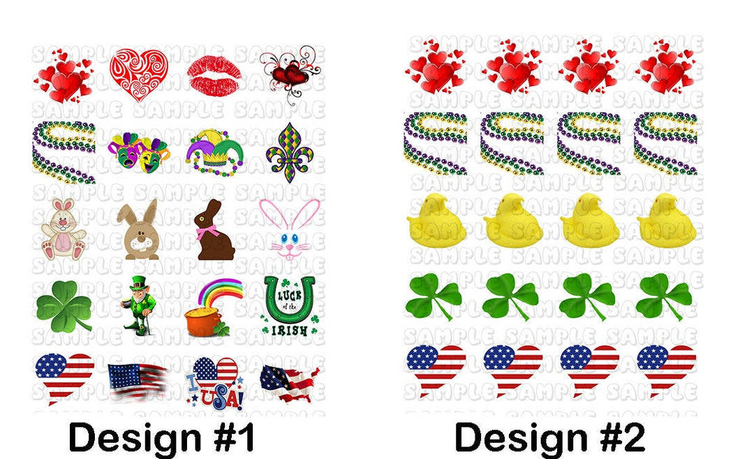 Mix Holiday Nail Art Decals  ( Valentine's day, Mardi Gras, Easter, St. Patrick's day, 4th of July)