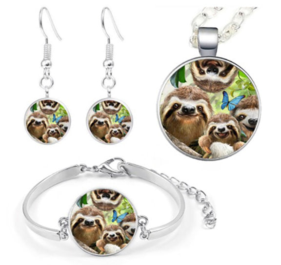 Cute Sloth Family Jewelry Sets Necklace,  Bracelet,  Earrings Gift Set