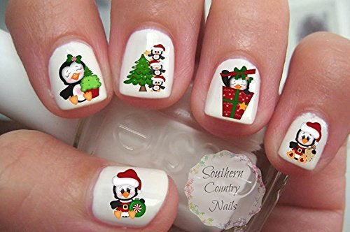 Christmas Santa Penguins Nail Art Decals