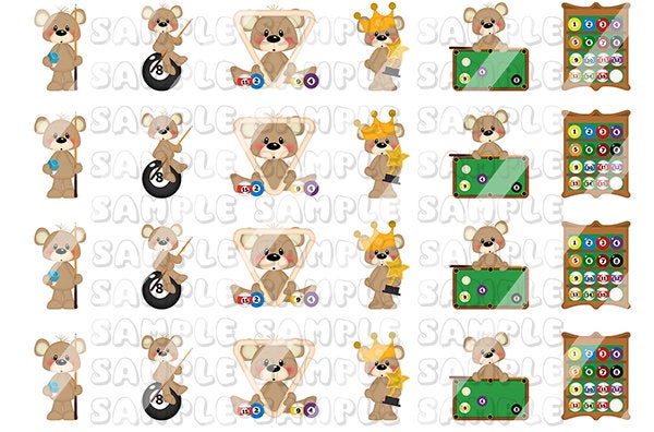 Pool 8 Ball Bear  Pool Hall Nail Art Decals