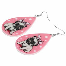 Load image into Gallery viewer, Pink and White Acrylic Teardrop Pug Dog Dangle Drop Earrings
