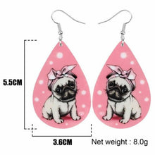 Load image into Gallery viewer, Pink and White Acrylic Teardrop Pug Dog Dangle Drop Earrings
