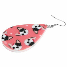 Load image into Gallery viewer, Pink and White Acrylic Teardrop Boston Terrier Boston Terrier Dog Dangle Drop Earrings
