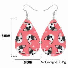 Load image into Gallery viewer, Pink and White Acrylic Teardrop Boston Terrier Boston Terrier Dog Dangle Drop Earrings
