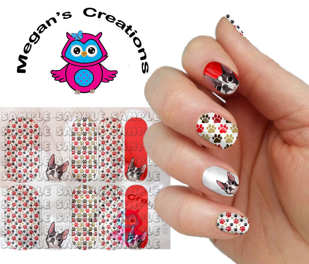 Boston Terrier Paw Print Full Nail Art Decals