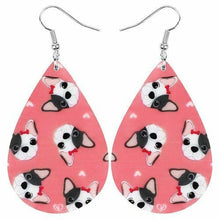 Load image into Gallery viewer, Pink and White Acrylic Teardrop Boston Terrier Boston Terrier Dog Dangle Drop Earrings
