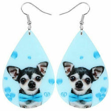 Load image into Gallery viewer, Blue Teardrop Chihuahua Acrylic Earrings
