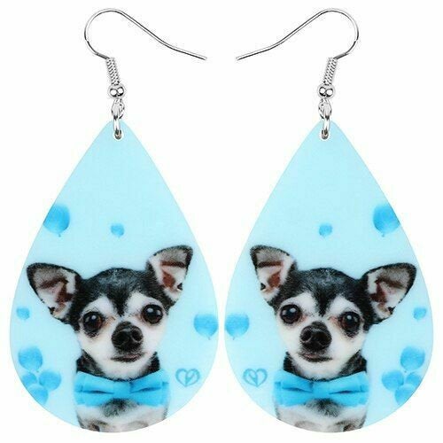 Blue Teardrop Chihuahua Acrylic Earrings