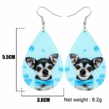 Load image into Gallery viewer, Blue Teardrop Chihuahua Acrylic Earrings
