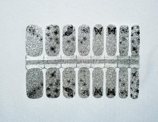 Silver Butterfly Glitter Nail Polish Wraps - Nail Polish Strips