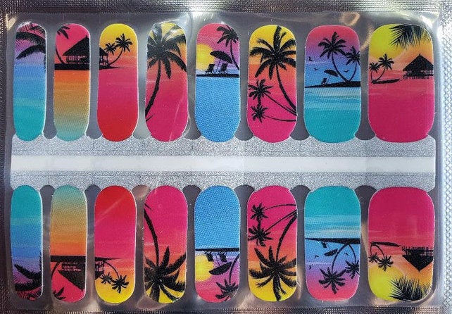 Paradise Tropical Beach Sunset Palm Trees Nail Polish Wraps - Nail Polish Strips