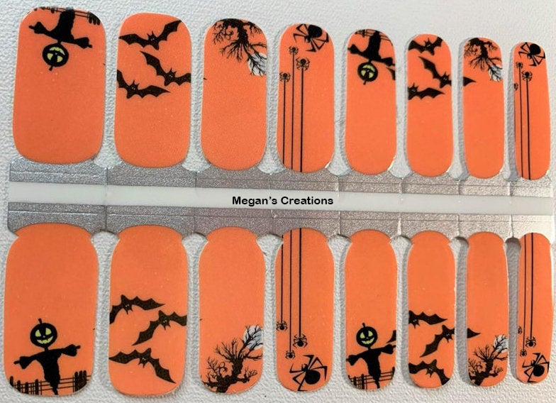 Halloween Orange Black Bats Spider Nail Polish Wraps - Nail Polish Strips
