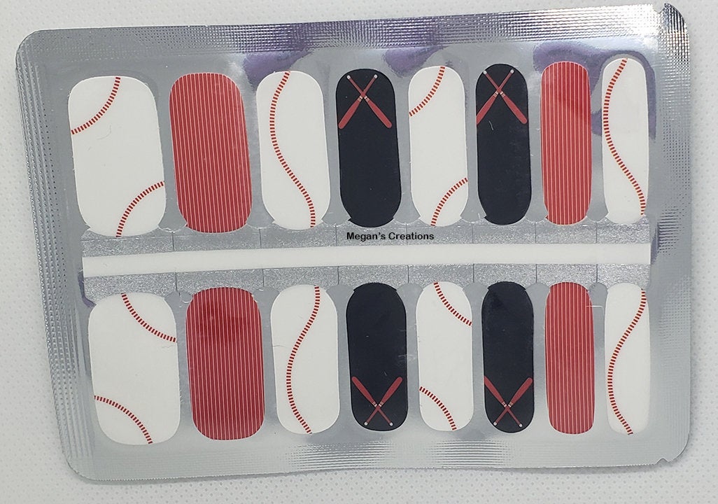 Baseball Red & Black Nail Polish Wraps - Nail Polish Strips