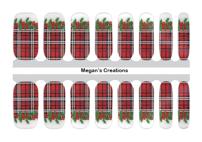Christmas Holly Berry Plaid Nail Polish Wraps - Nail Polish Strips