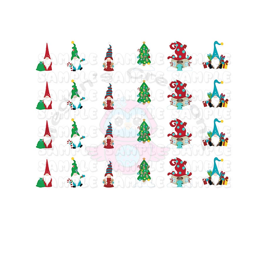 Christmas Gnomes, Holiday, Winter, Gnome Nail Art Decals