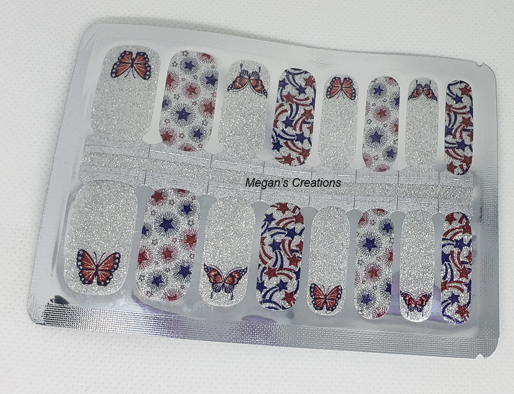 4th of July Star Butterfly Nail Polish Wraps - Nail Polish Strips