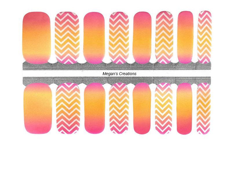 Pink Orange Sherbet Chevon Nail Polish Wraps - Nail Polish Strips