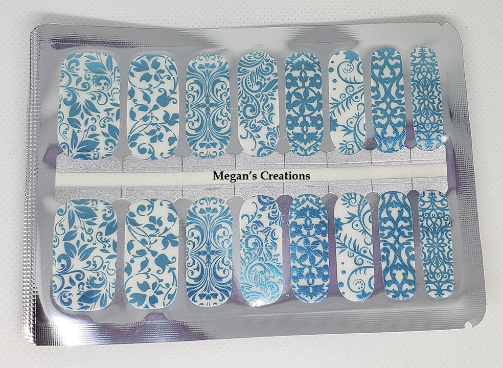 Blue Floral Nail Polish Wraps - Nail Polish Strips