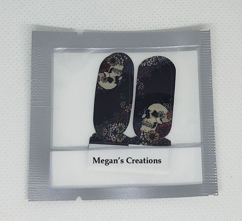 Skull Flower Accent  Nail Polish Wraps - Nail Polish Strips