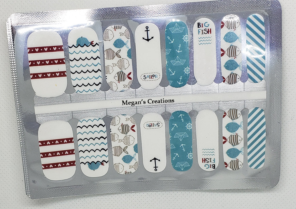 Nautical Anchor Fish Sailboat Nail Polish Wraps - Nail Polish Strips