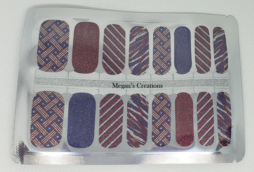 4th of July Star USA Braided Nail Polish Wraps - Nail Polish Strips