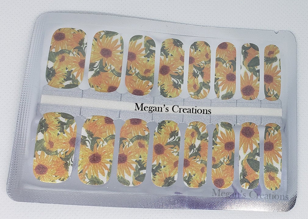 Sunflower  Floral Nail Polish Wraps - Nail Polish Strips