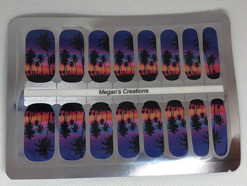 Paradise Tropical Sunset Palm Trees Nail Polish Wraps - Nail Polish Strips