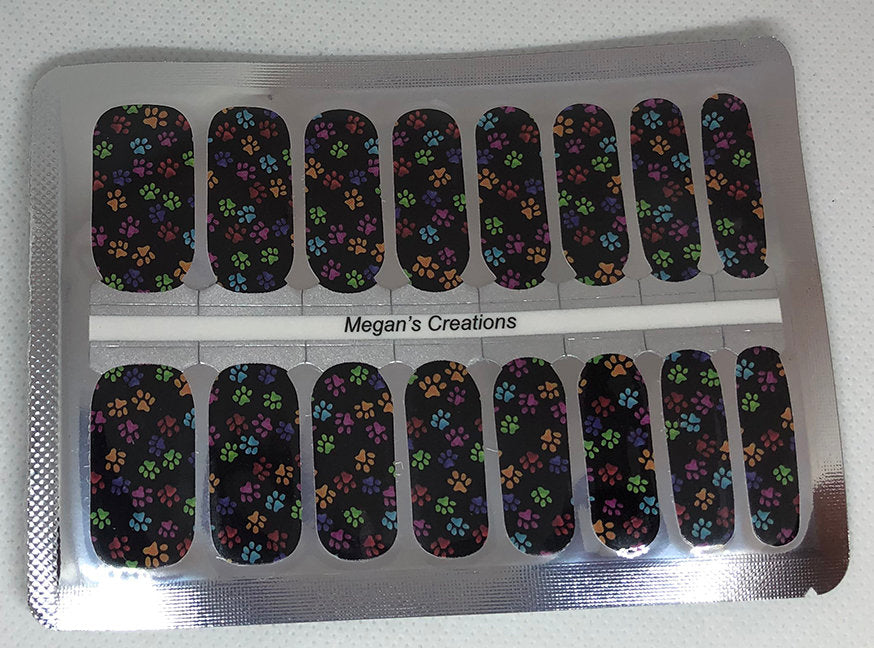 Color Puppy Dog Paw Prints Nail Polish Wraps - Nail Polish Strips