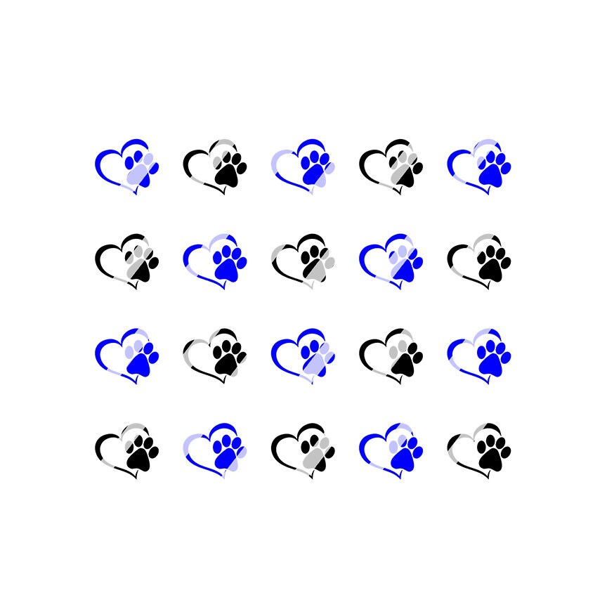 Dog Heart Paw Prints  Nail Art Decals - Waterslide Nail Decals