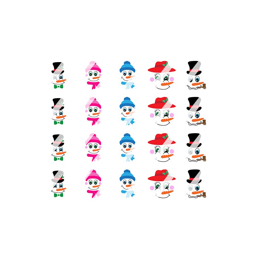 Snowman Faces Set #2 Nail Art Decals - Waterslide Nail Decals