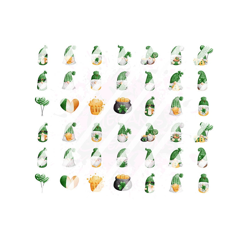 42 Gnomes St. Patrick's Day Nail Art Decals - Waterslide Nail Decals